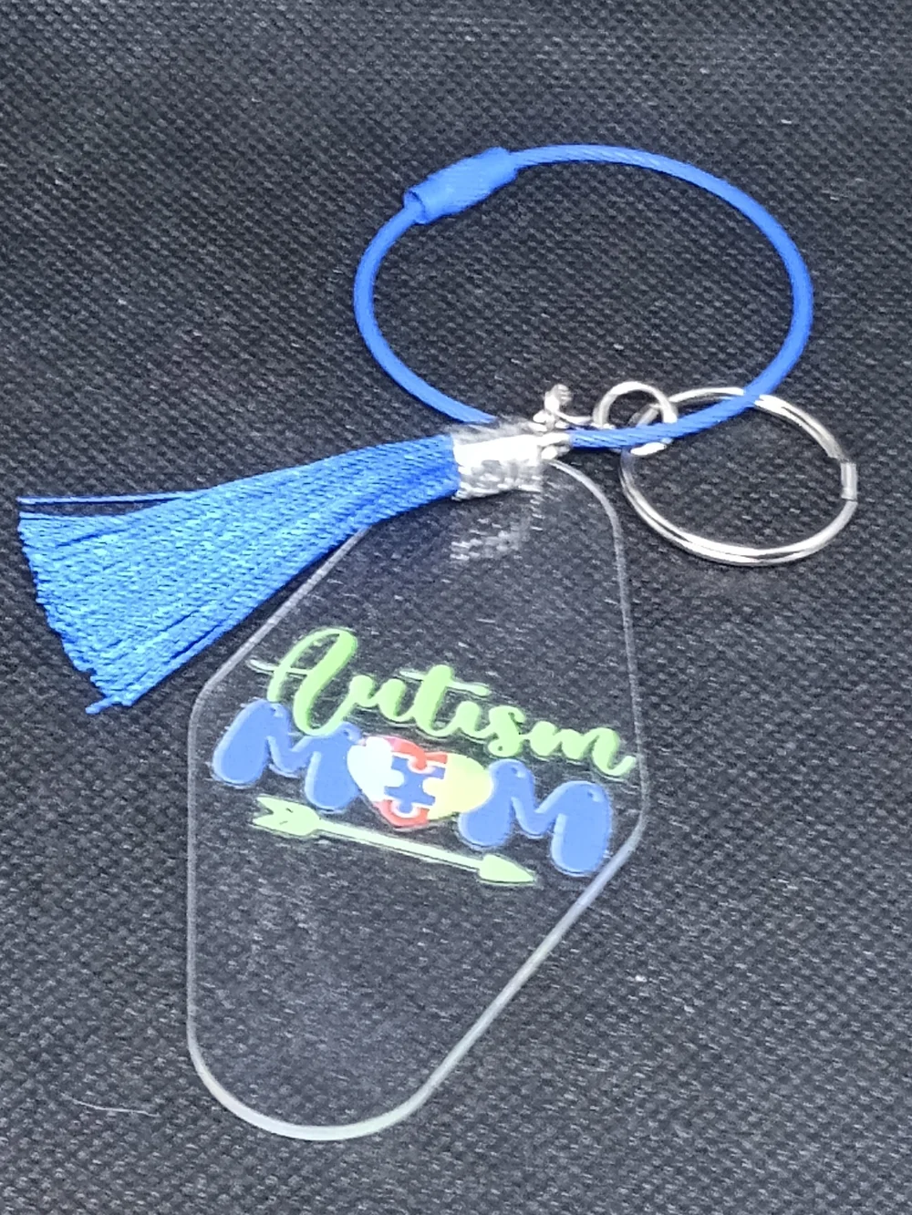 Autism Mom Keychain with Blue Tassel